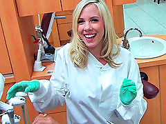 Sexy young dentist with perfect tits fucks patient in her office